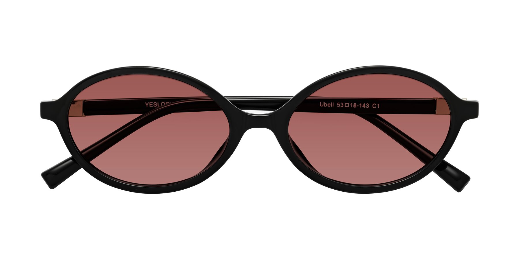 Folded Front of Ubell in Black with Garnet Tinted Lenses
