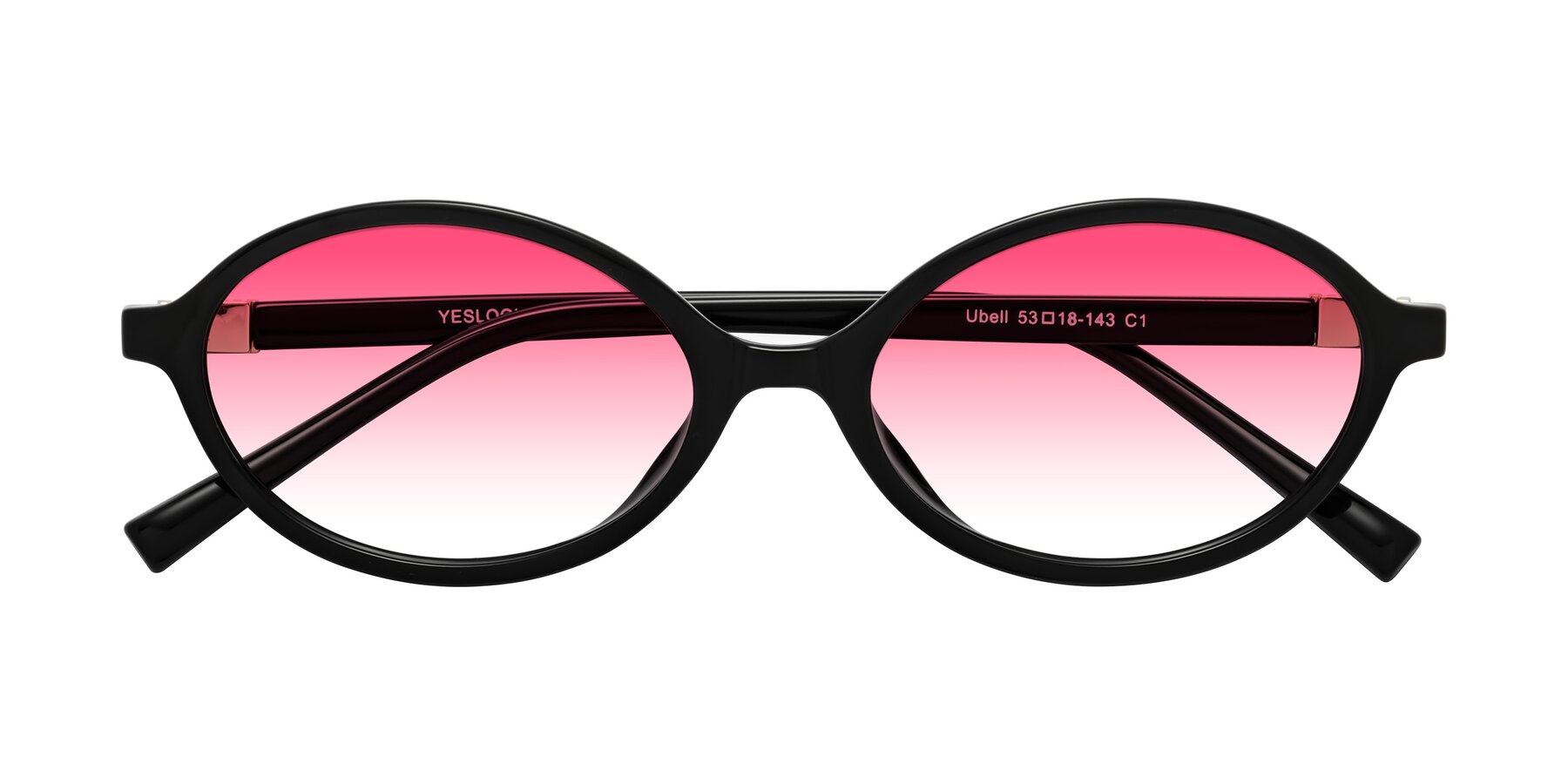 Folded Front of Ubell in Black with Pink Gradient Lenses