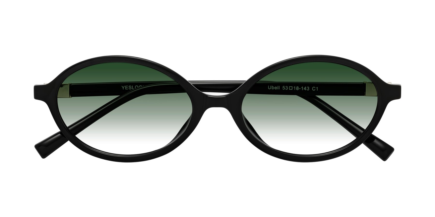 Folded Front of Ubell in Black with Green Gradient Lenses