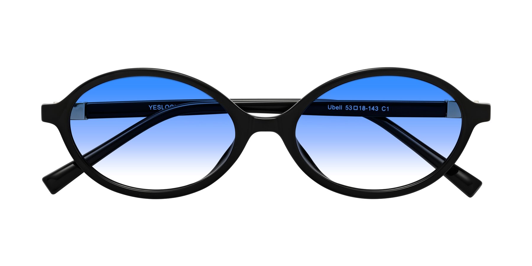 Folded Front of Ubell in Black with Blue Gradient Lenses