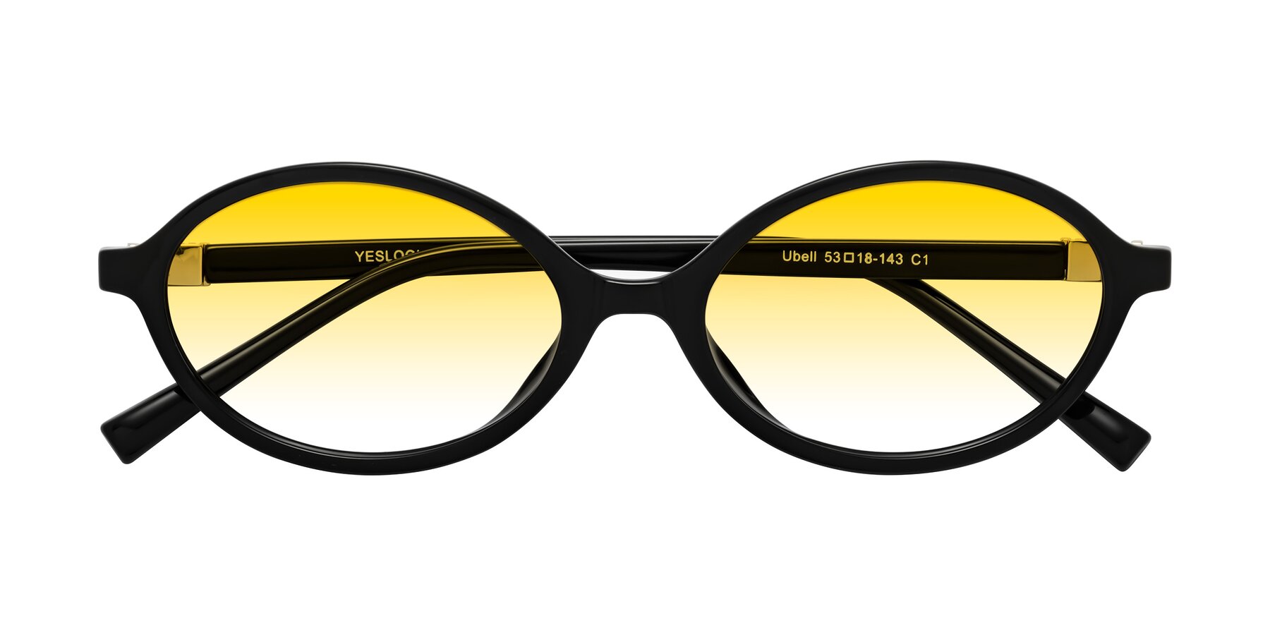 Folded Front of Ubell in Black with Yellow Gradient Lenses