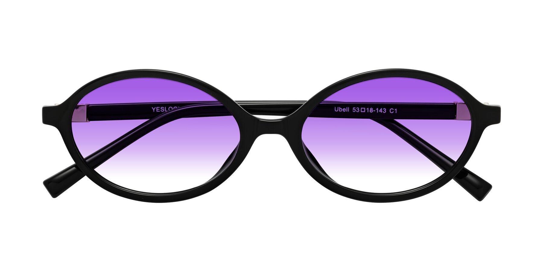 Folded Front of Ubell in Black with Purple Gradient Lenses