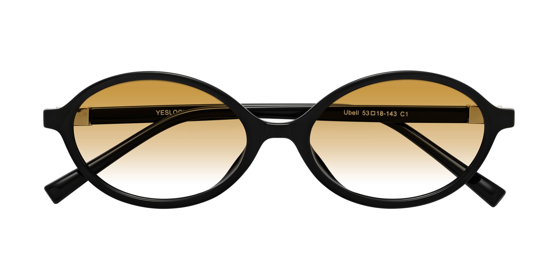 Folded Front of Ubell in Black with Champagne Gradient Lenses