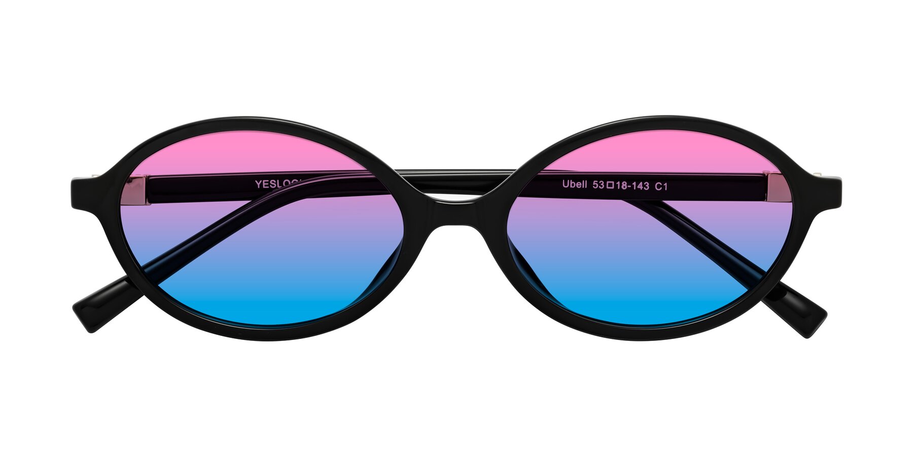 Folded Front of Ubell in Black with Pink / Blue Gradient Lenses