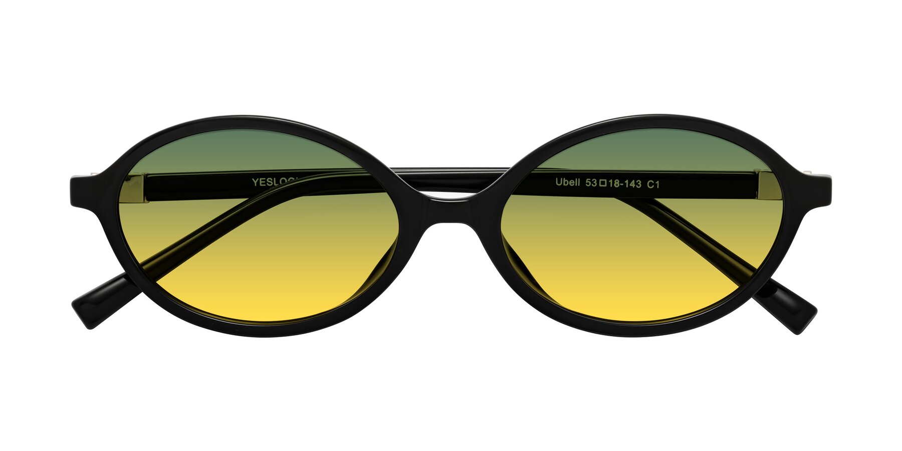 Folded Front of Ubell in Black with Green / Yellow Gradient Lenses