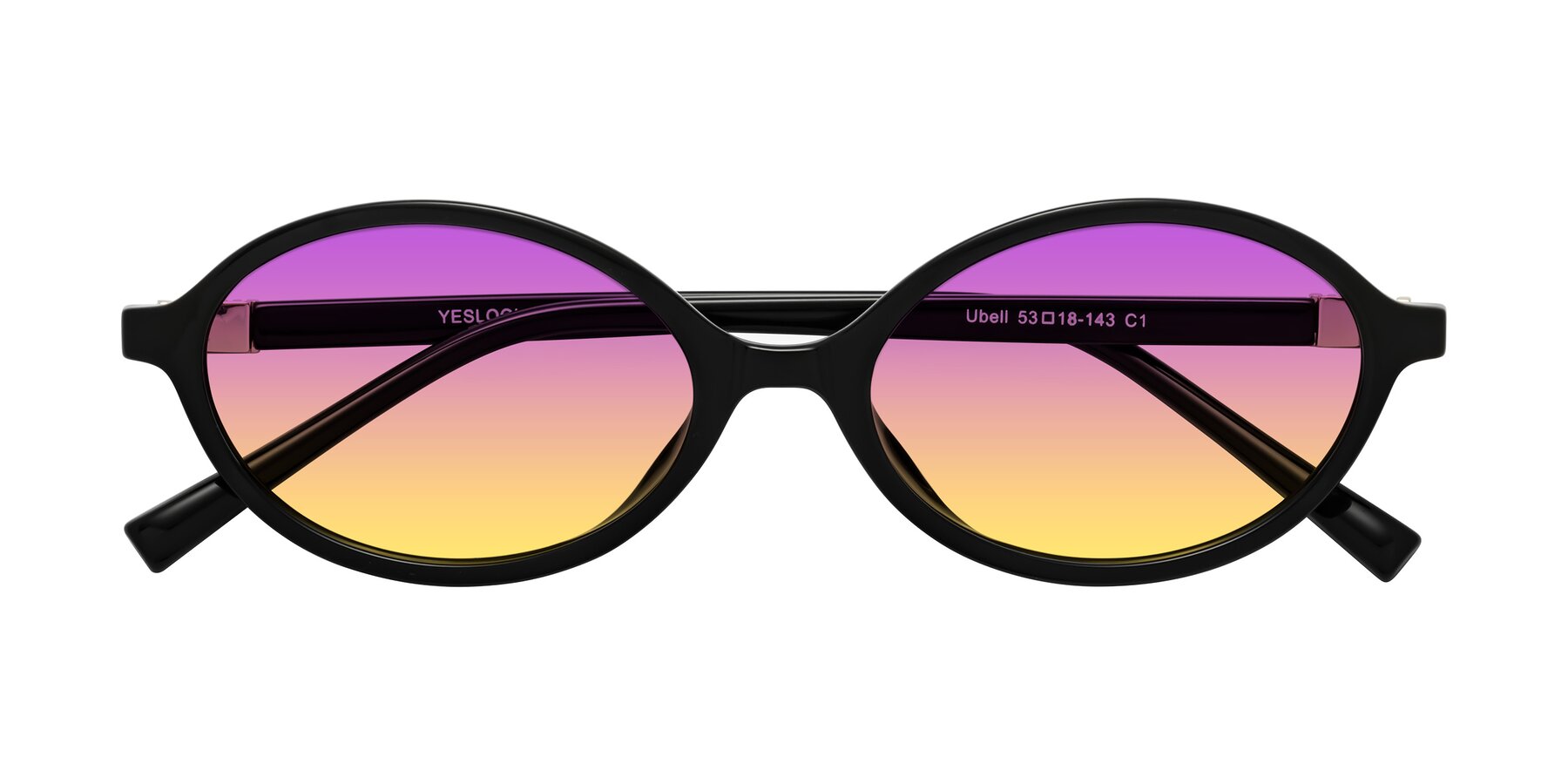 Folded Front of Ubell in Black with Purple / Yellow Gradient Lenses