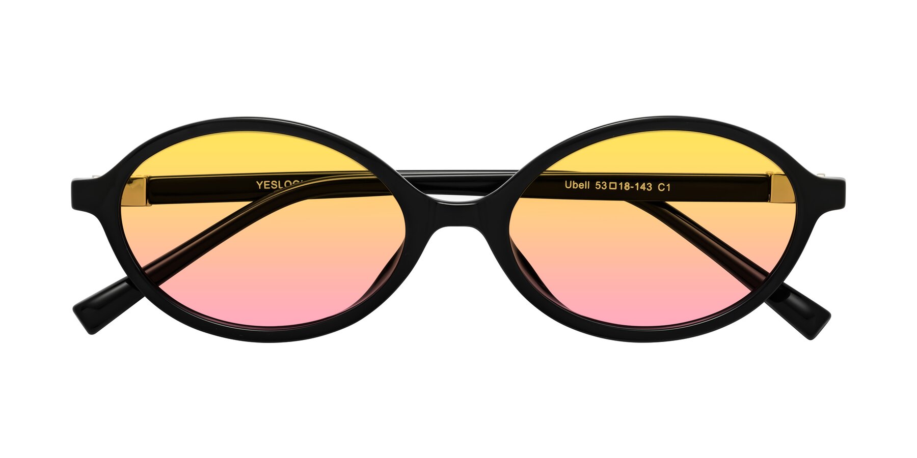 Folded Front of Ubell in Black with Yellow / Pink Gradient Lenses