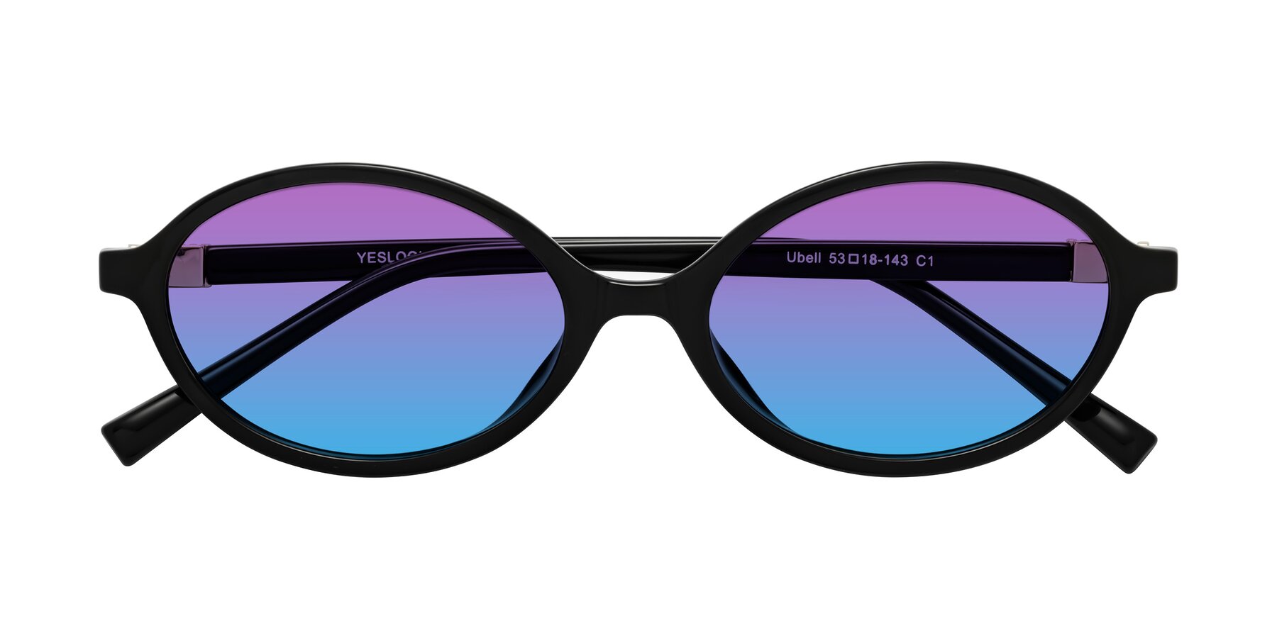 Folded Front of Ubell in Black with Purple / Blue Gradient Lenses