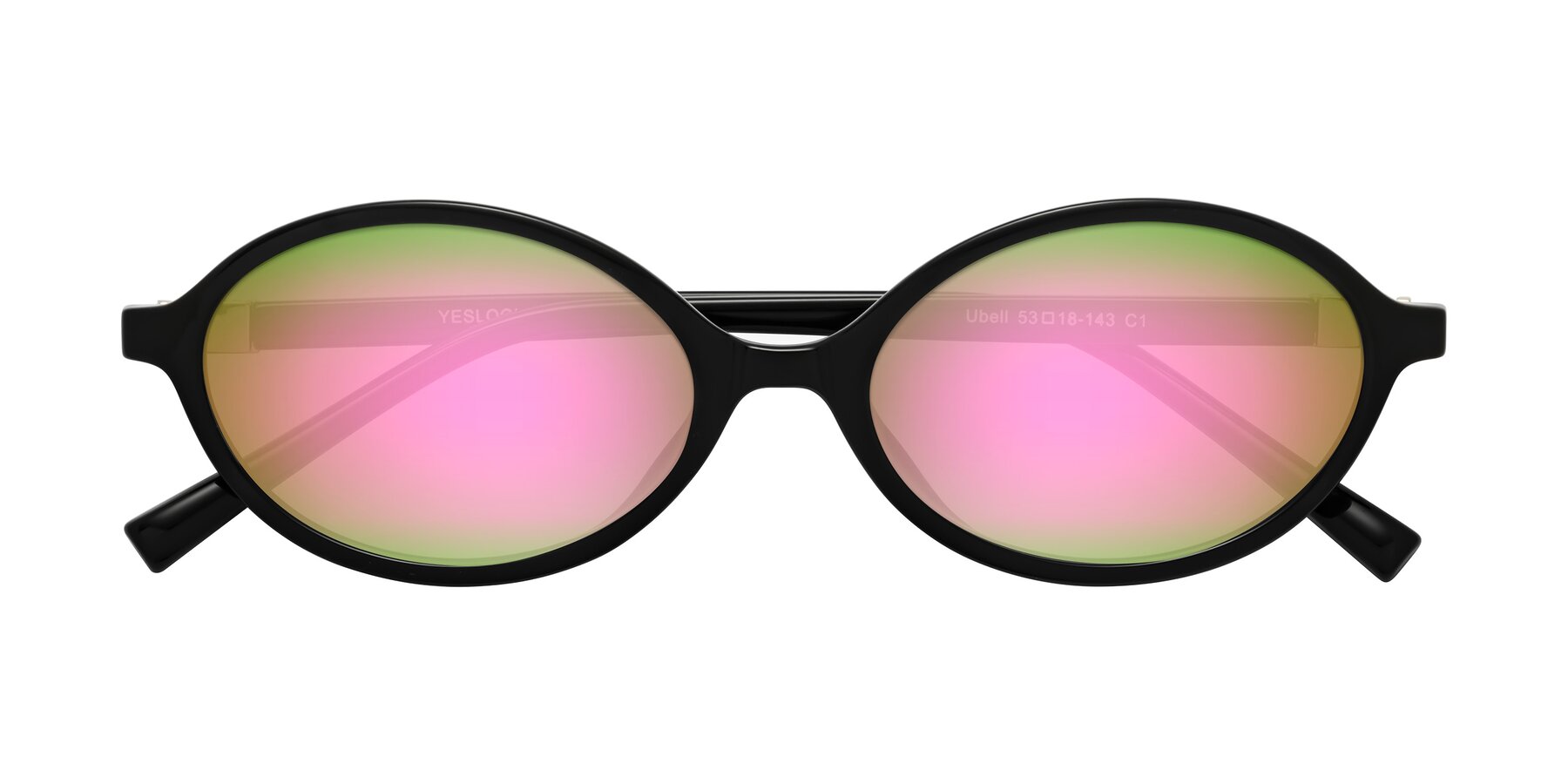 Folded Front of Ubell in Black with Pink Mirrored Lenses