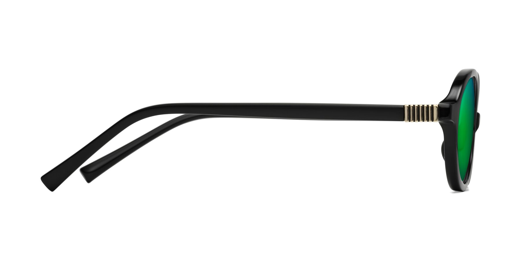 Side of Ubell in Black with Green Mirrored Lenses