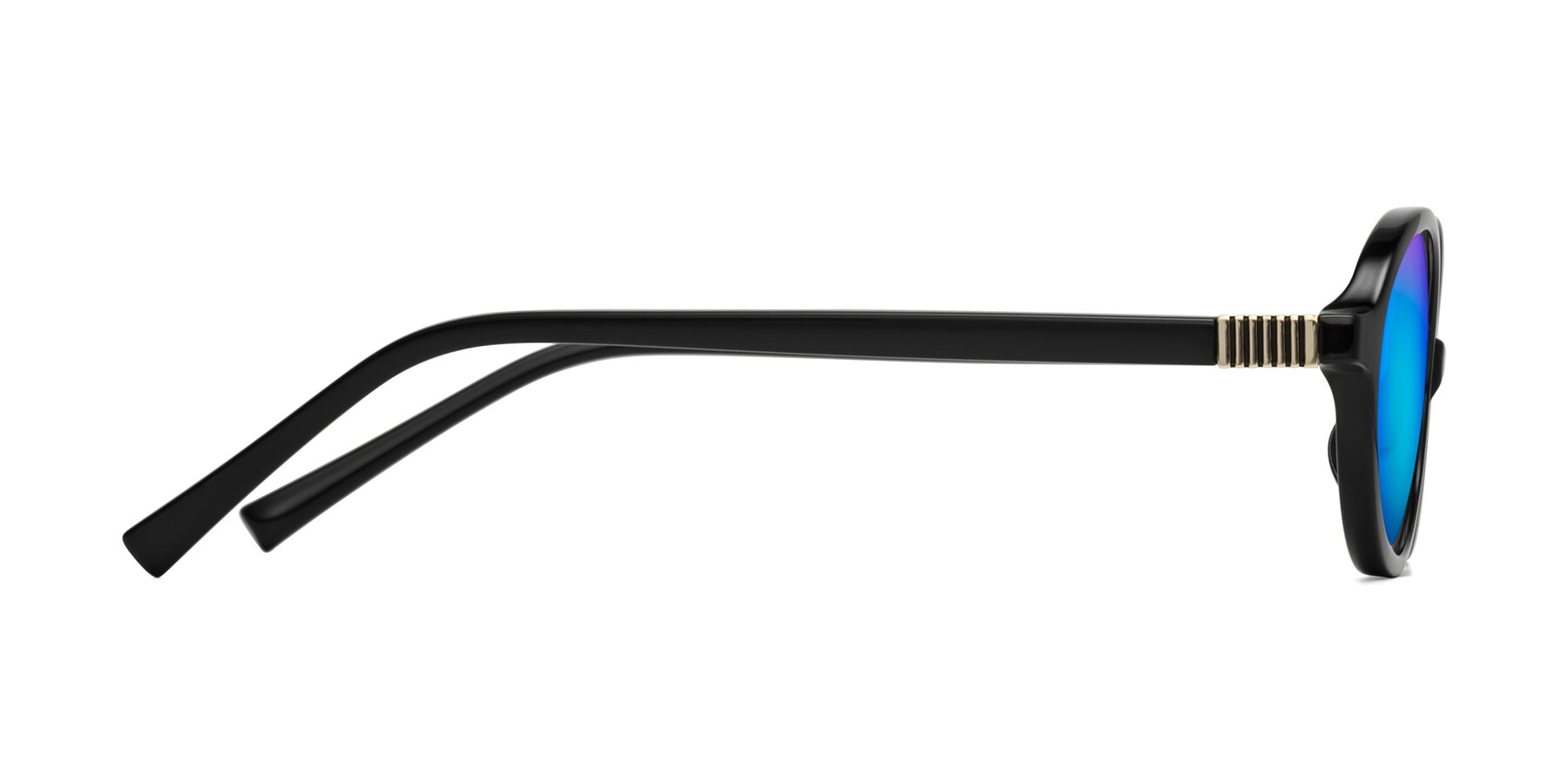 Side of Ubell in Black with Blue Mirrored Lenses