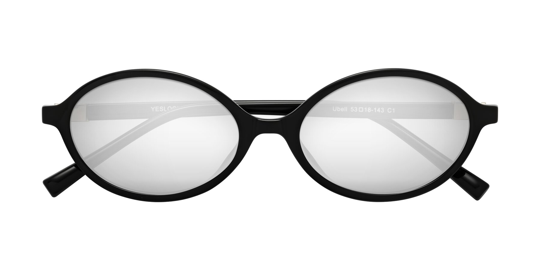 Folded Front of Ubell in Black with Silver Mirrored Lenses
