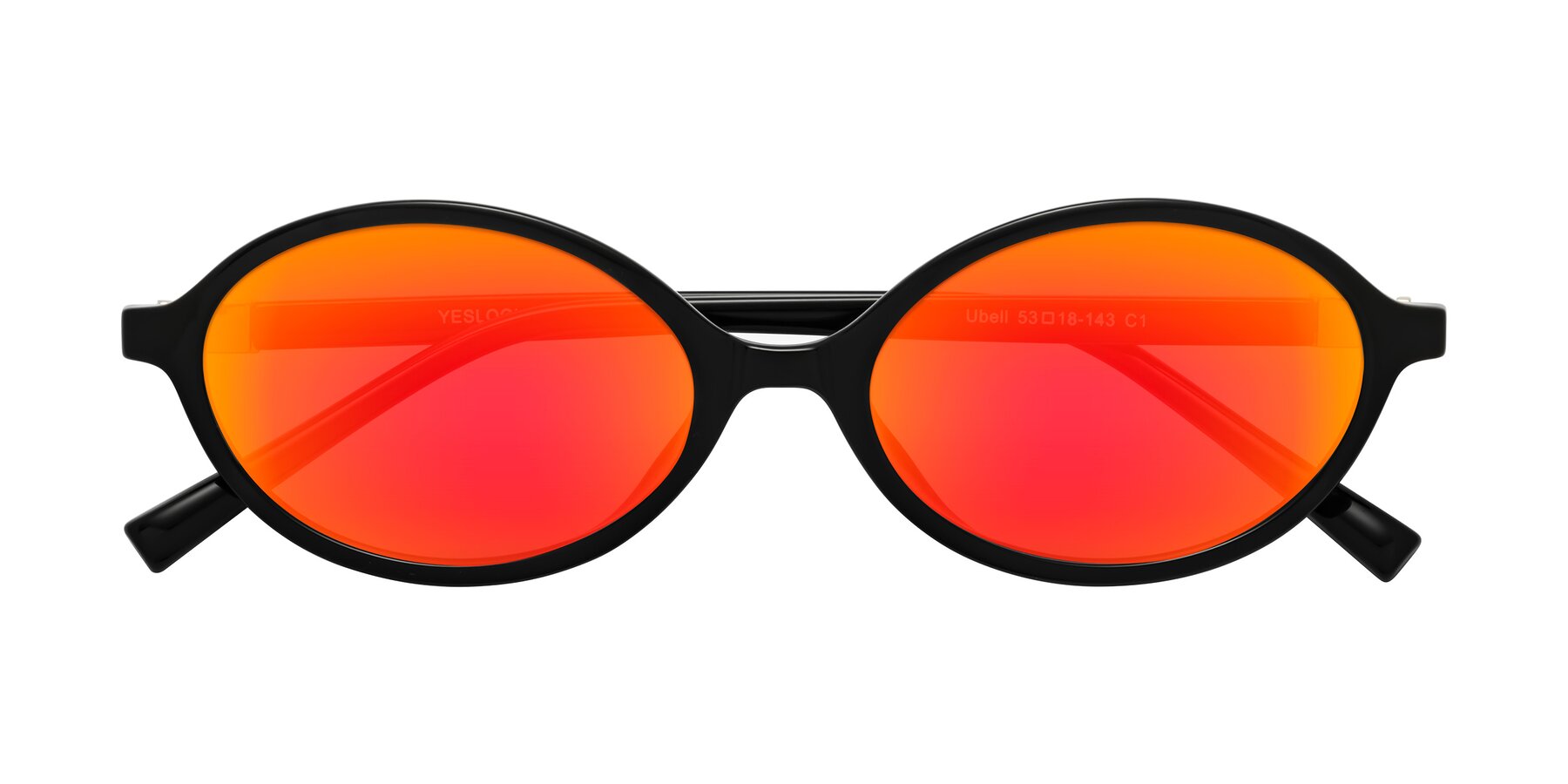 Folded Front of Ubell in Black with Red Gold Mirrored Lenses