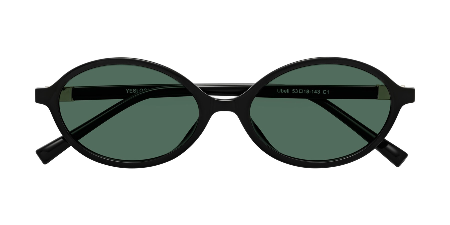 Folded Front of Ubell in Black with Green Polarized Lenses