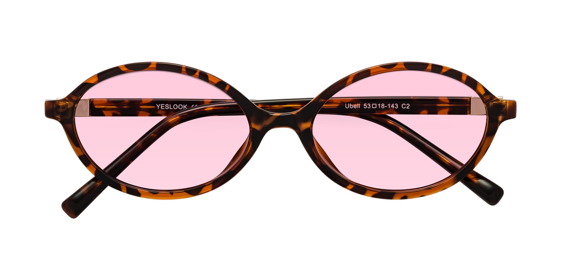 Folded Front of Ubell in Tortoise with Light Pink Tinted Lenses