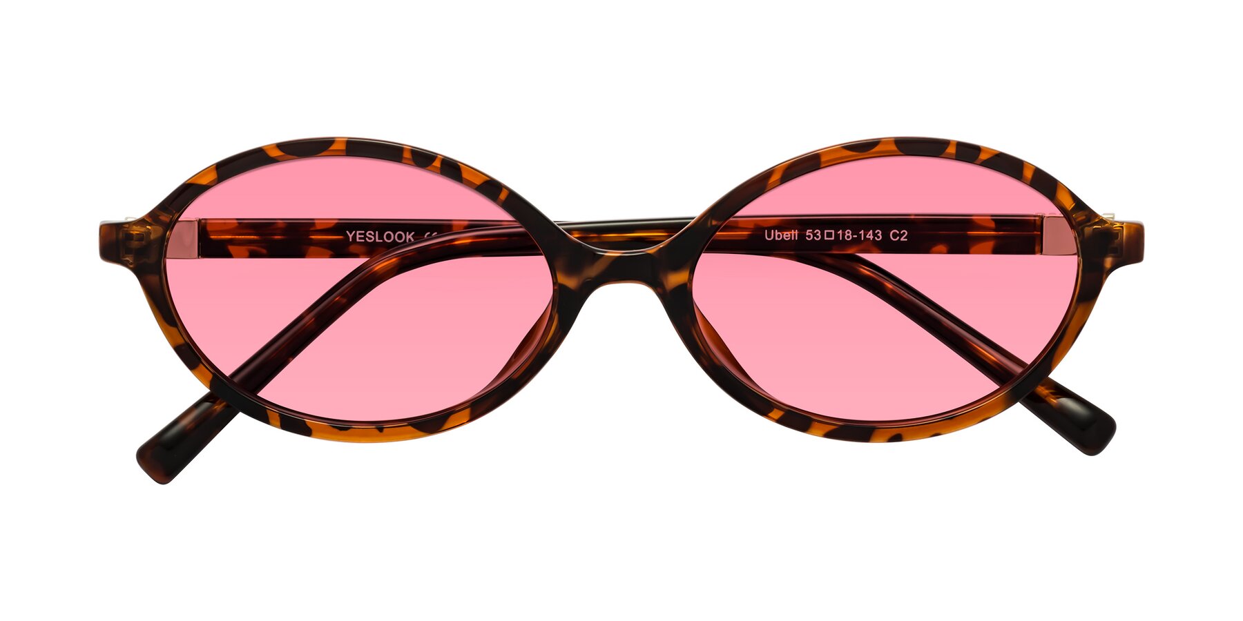 Folded Front of Ubell in Tortoise with Pink Tinted Lenses