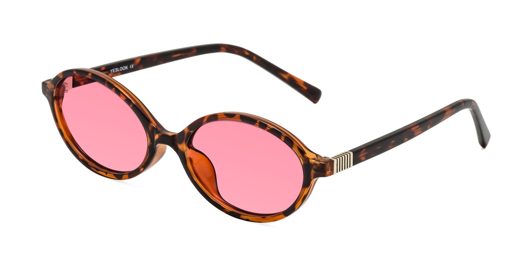 Angle of Ubell in Tortoise with Pink Tinted Lenses