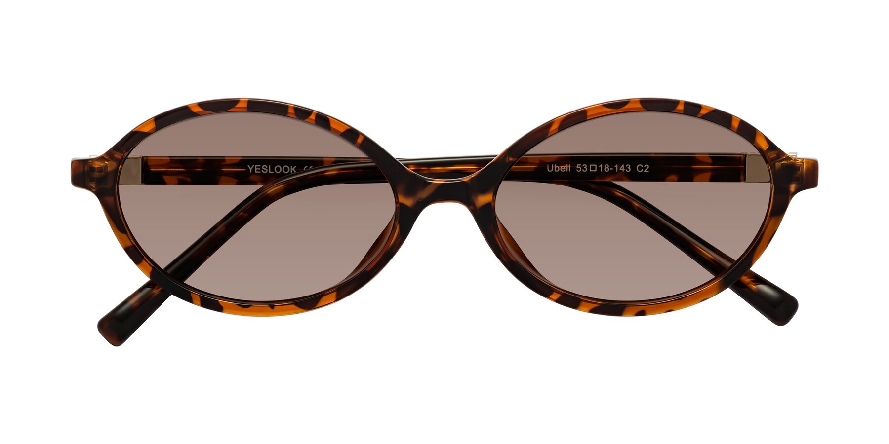 Folded Front of Ubell in Tortoise with Medium Brown Tinted Lenses