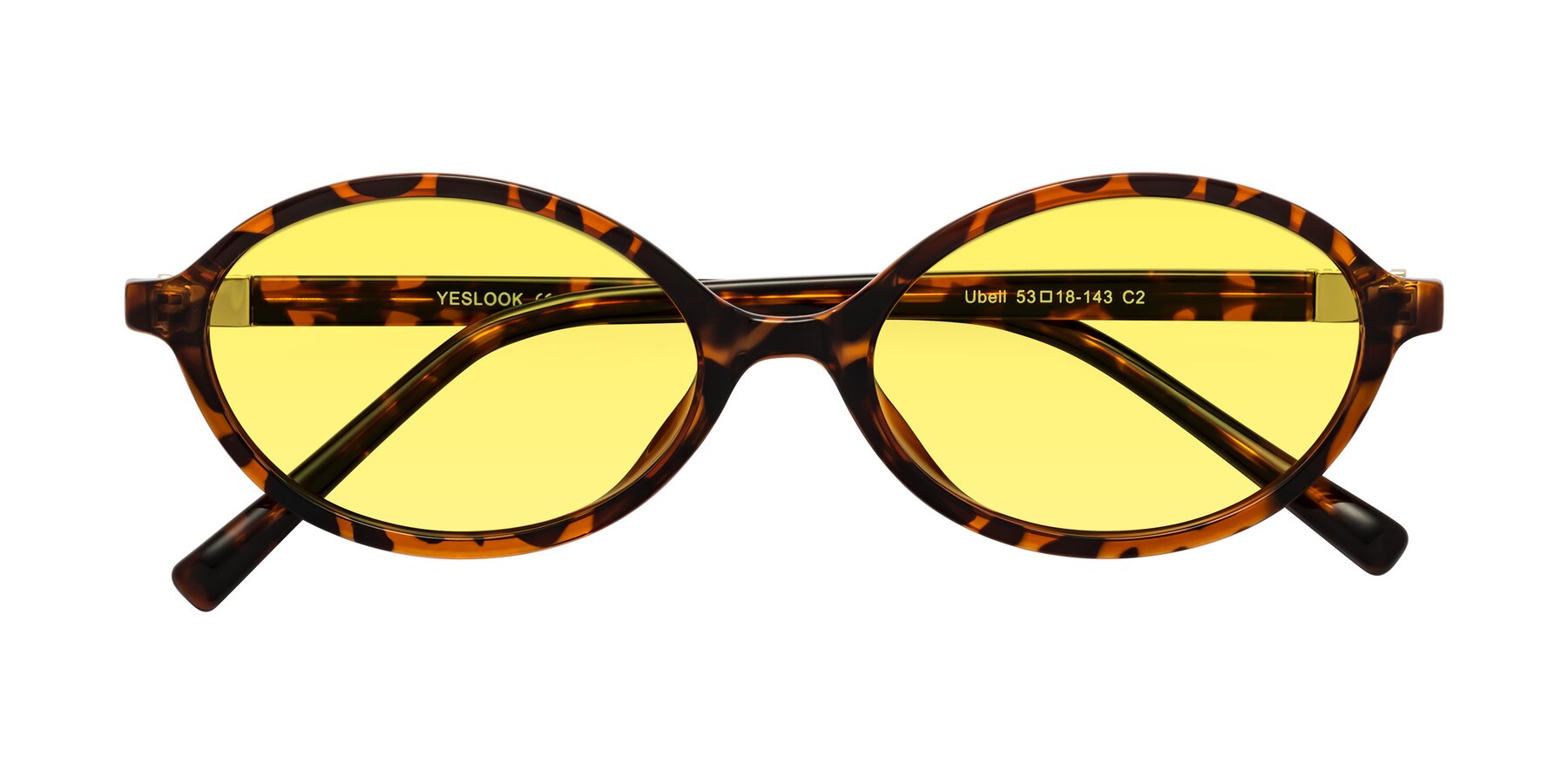 Folded Front of Ubell in Tortoise with Medium Yellow Tinted Lenses