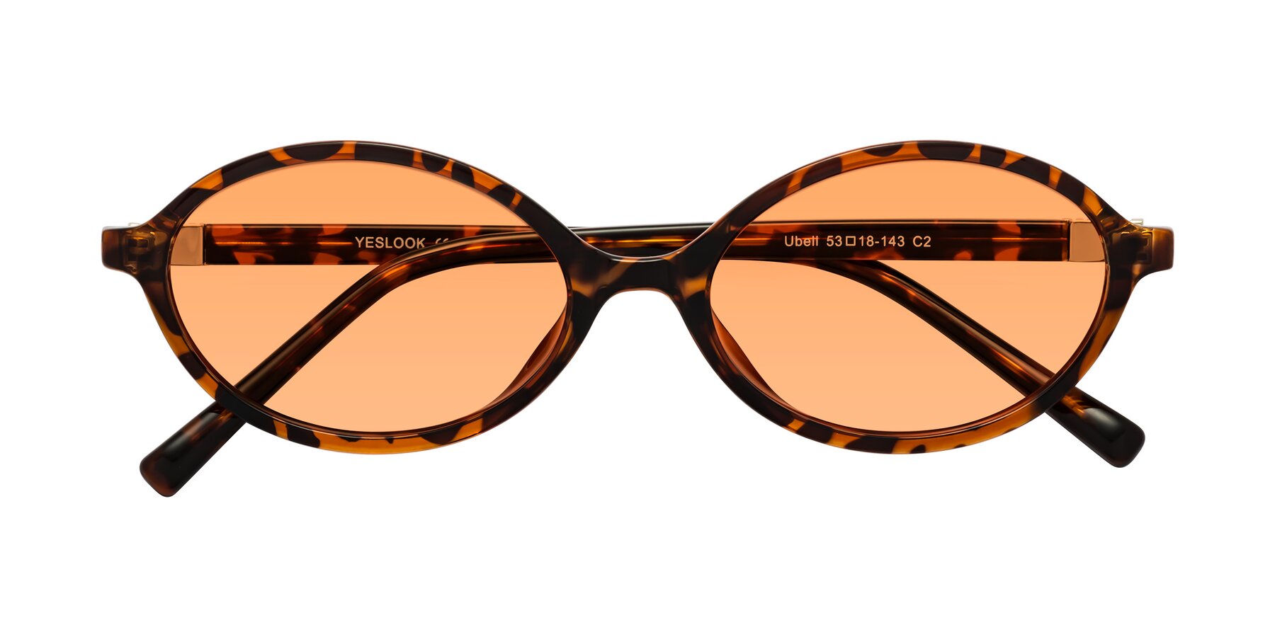 Folded Front of Ubell in Tortoise with Medium Orange Tinted Lenses