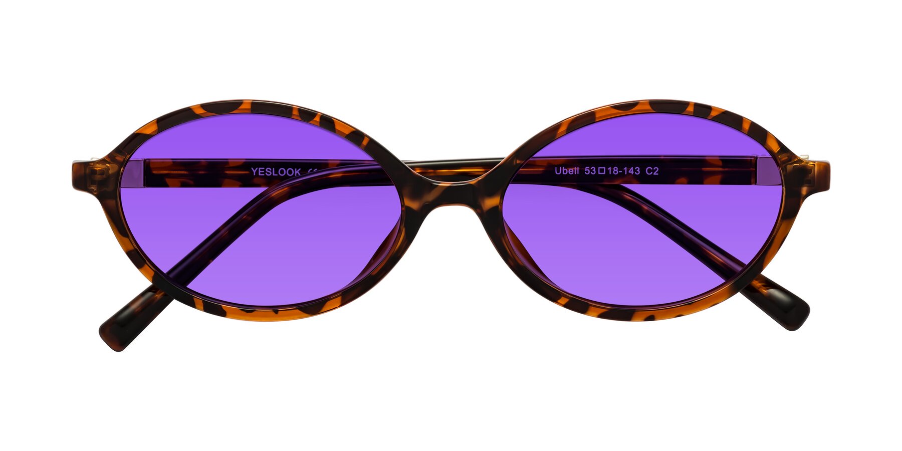 Folded Front of Ubell in Tortoise with Purple Tinted Lenses