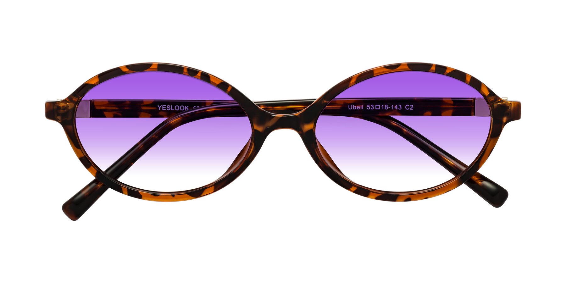 Folded Front of Ubell in Tortoise with Purple Gradient Lenses