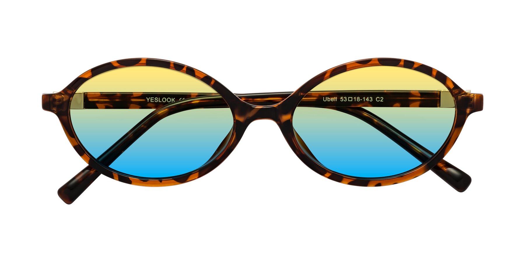 Folded Front of Ubell in Tortoise with Yellow / Blue Gradient Lenses