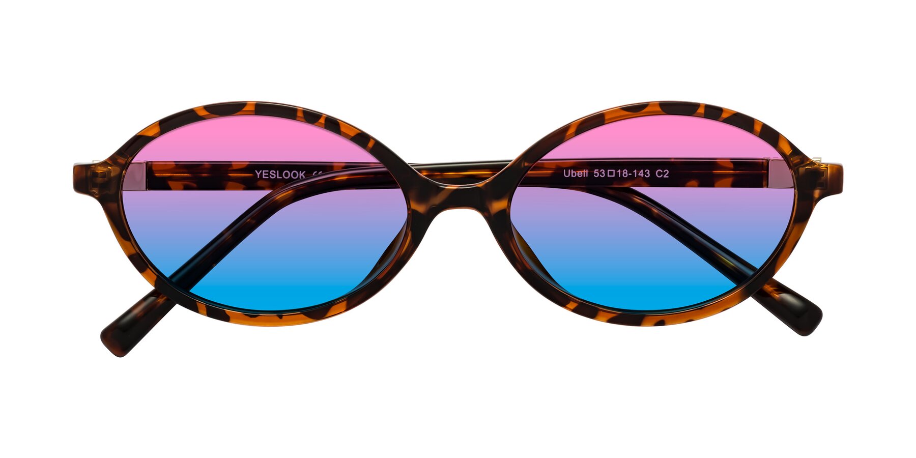 Folded Front of Ubell in Tortoise with Pink / Blue Gradient Lenses