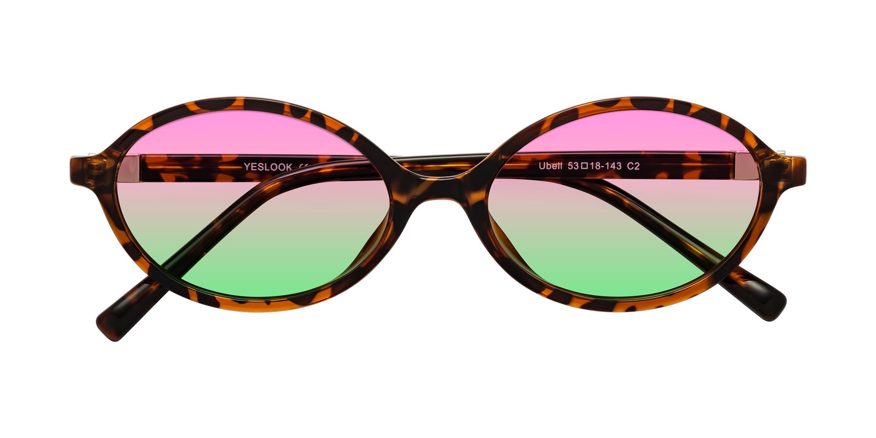 Folded Front of Ubell in Tortoise with Pink / Green Gradient Lenses