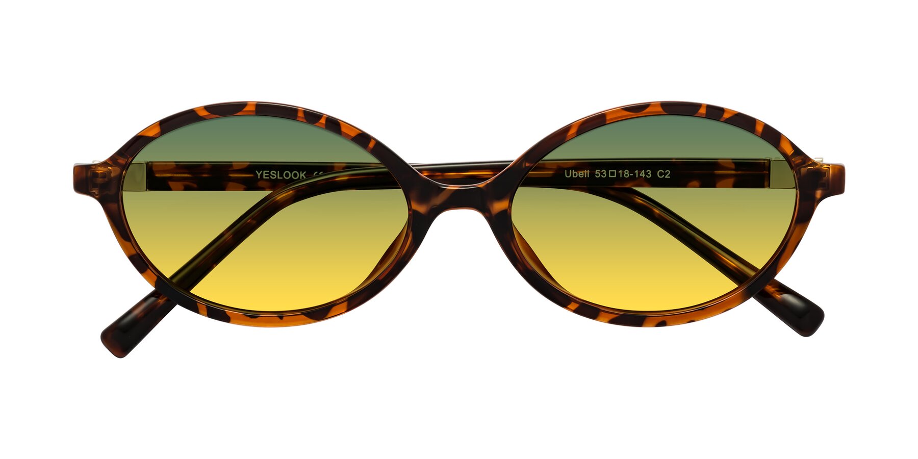 Folded Front of Ubell in Tortoise with Green / Yellow Gradient Lenses