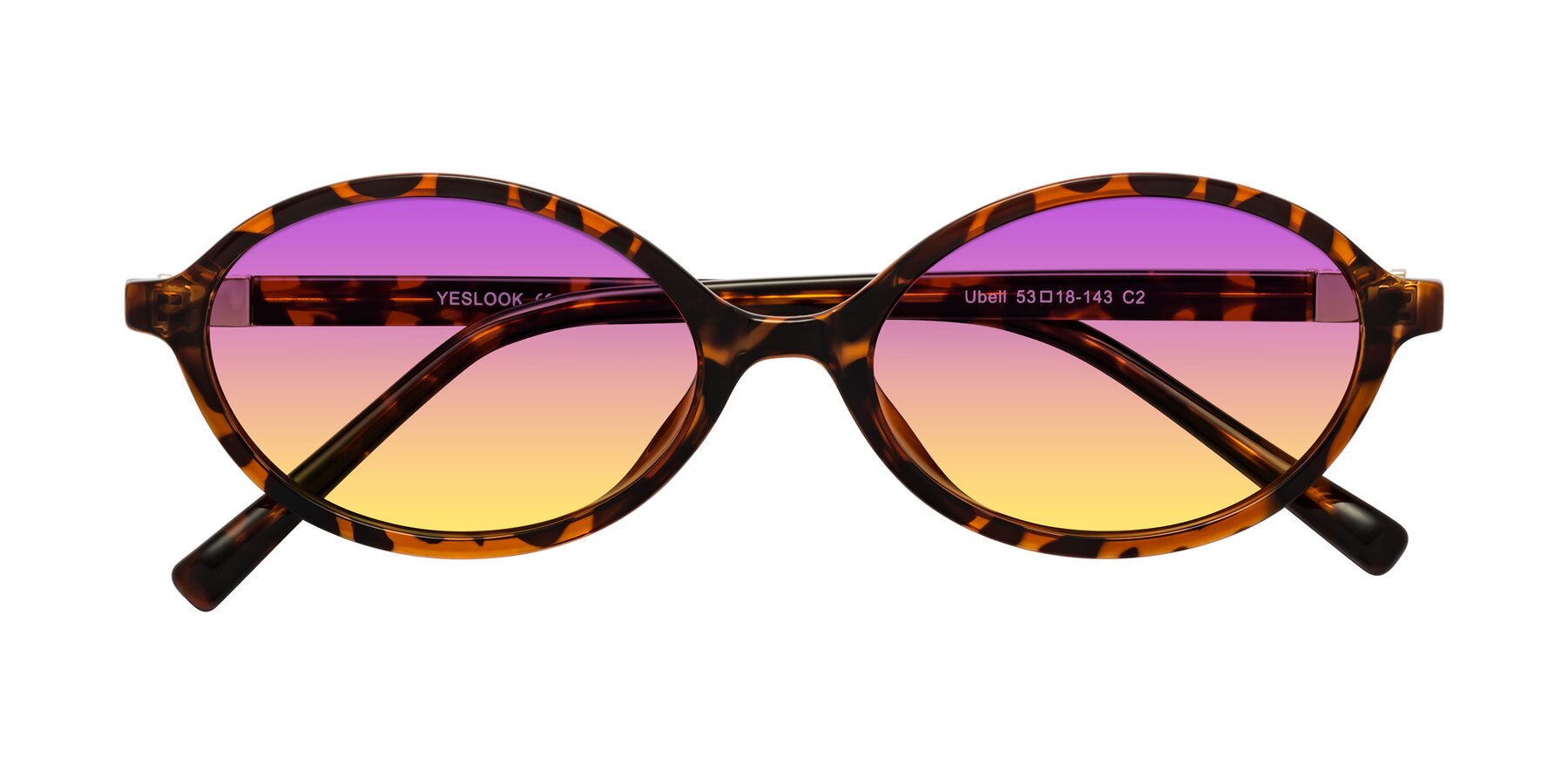 Folded Front of Ubell in Tortoise with Purple / Yellow Gradient Lenses