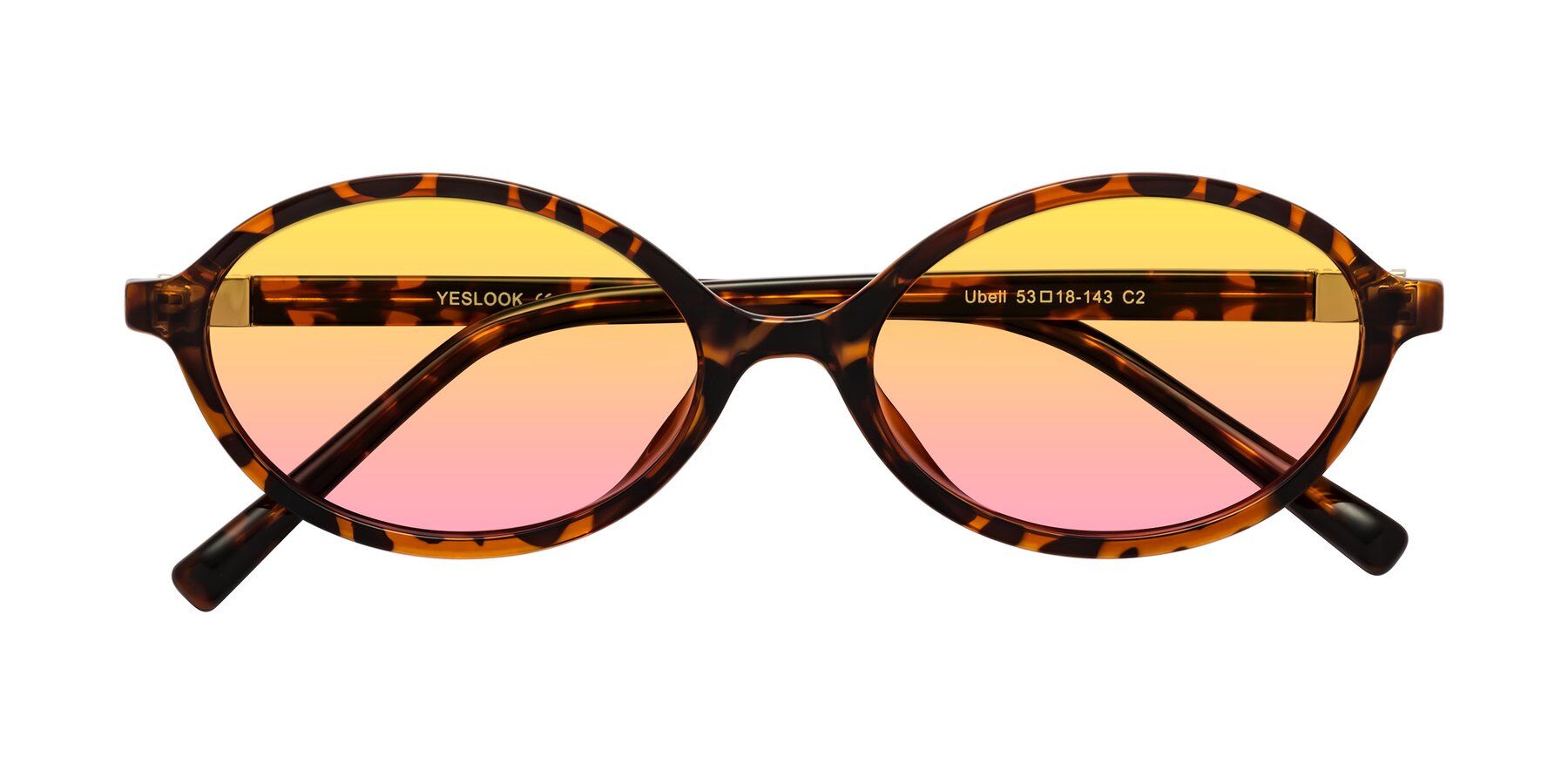 Folded Front of Ubell in Tortoise with Yellow / Pink Gradient Lenses