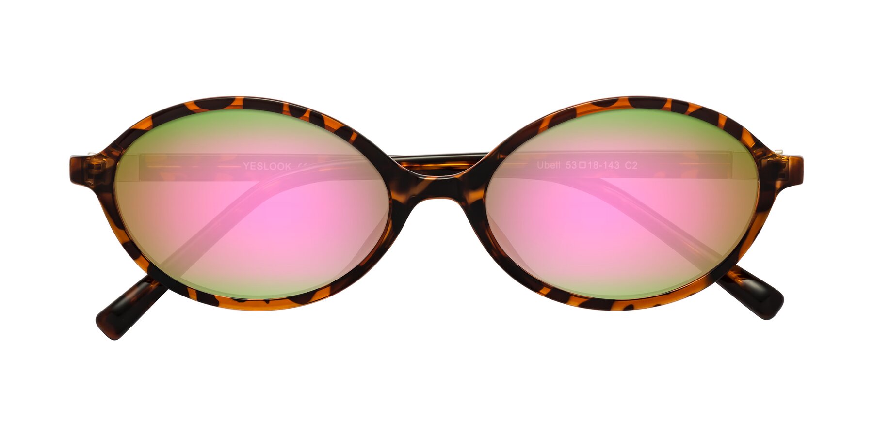 Folded Front of Ubell in Tortoise with Pink Mirrored Lenses