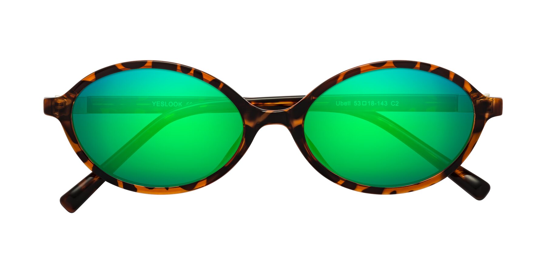 Folded Front of Ubell in Tortoise with Green Mirrored Lenses