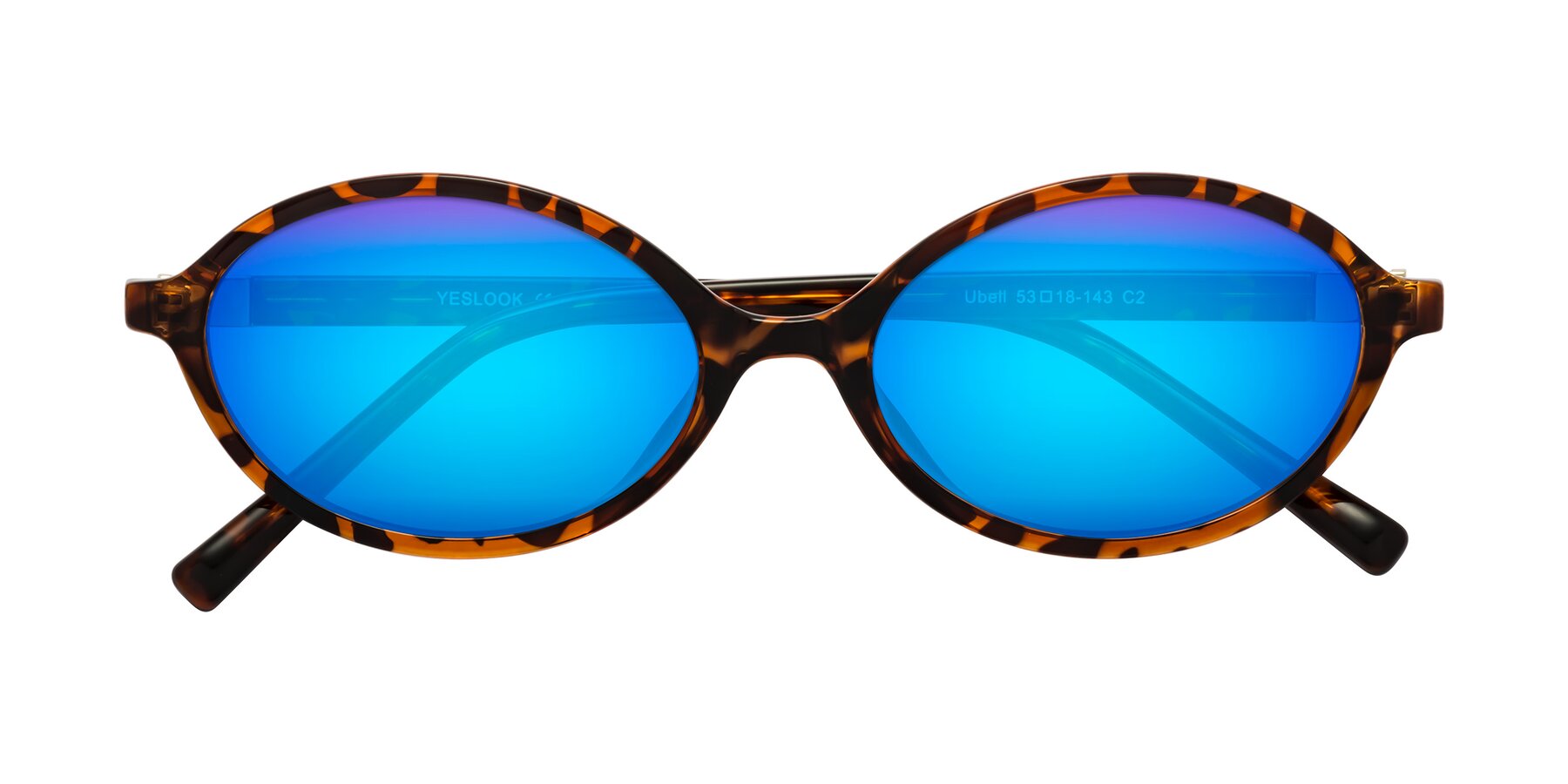 Folded Front of Ubell in Tortoise with Blue Mirrored Lenses