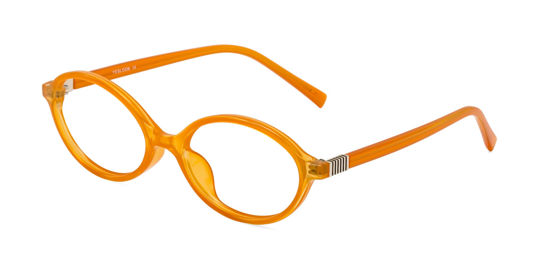 Angle of Ubell in Orange with Clear Reading Eyeglass Lenses