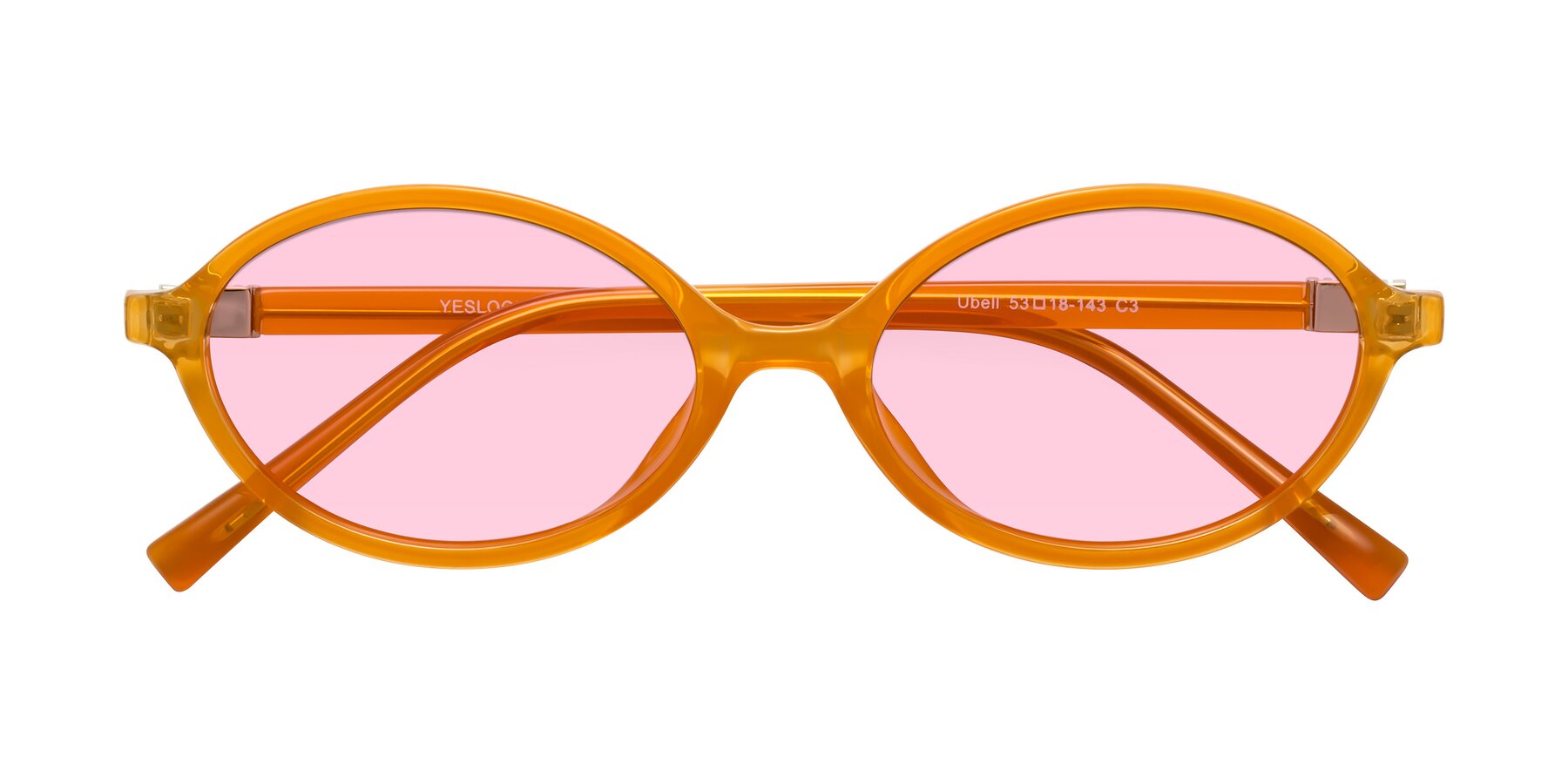 Folded Front of Ubell in Orange with Light Pink Tinted Lenses