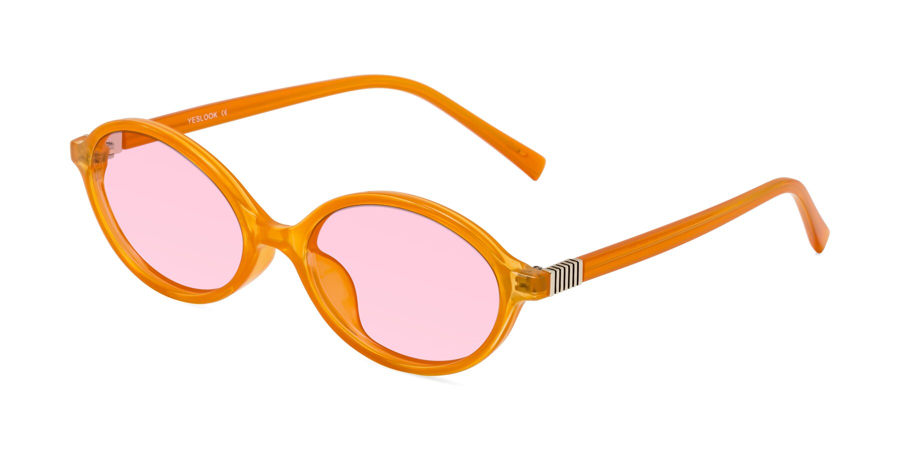 Angle of Ubell in Orange with Light Pink Tinted Lenses