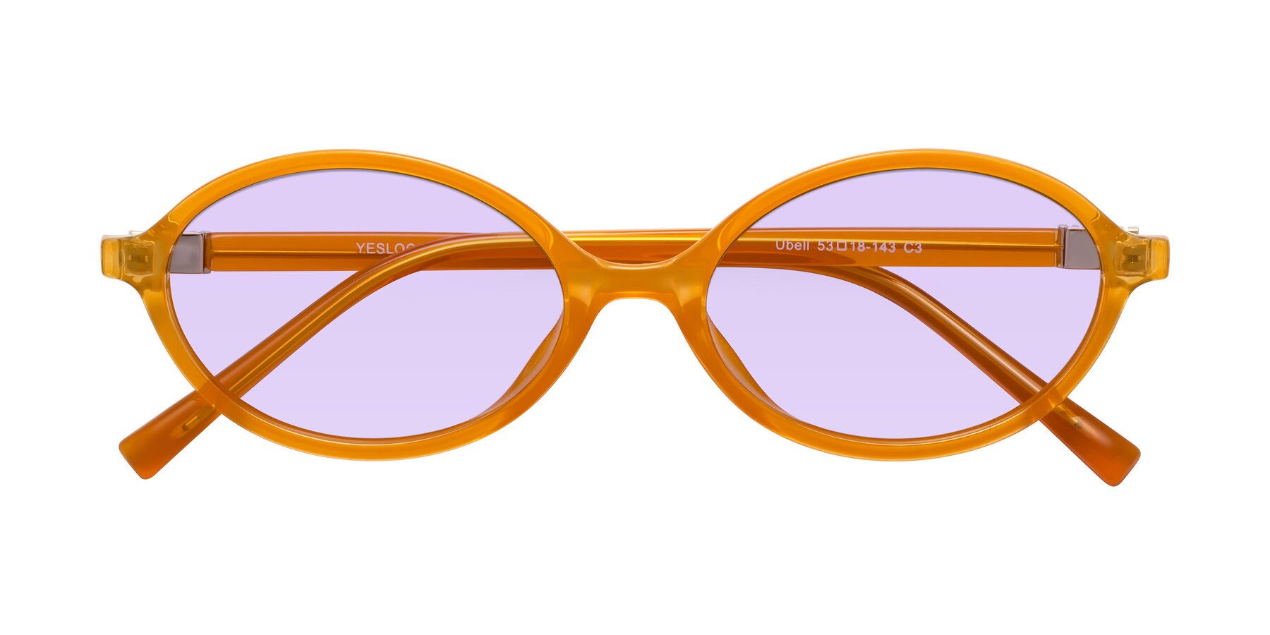 Folded Front of Ubell in Orange with Light Purple Tinted Lenses