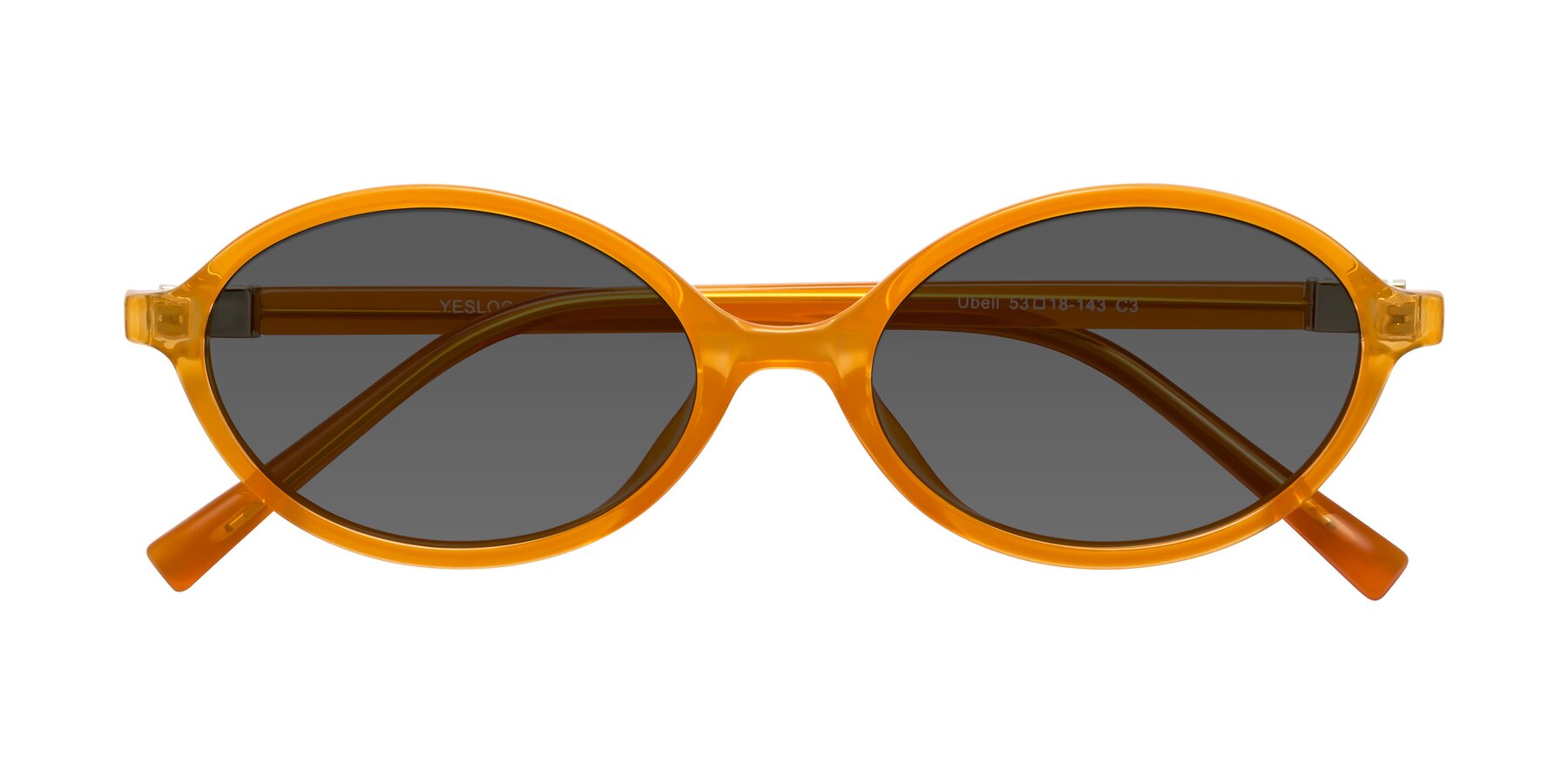 Folded Front of Ubell in Orange with Medium Gray Tinted Lenses