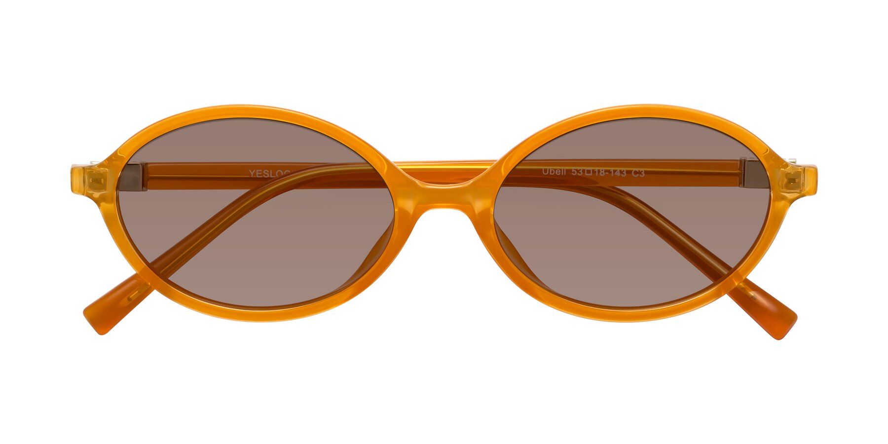 Folded Front of Ubell in Orange with Medium Brown Tinted Lenses