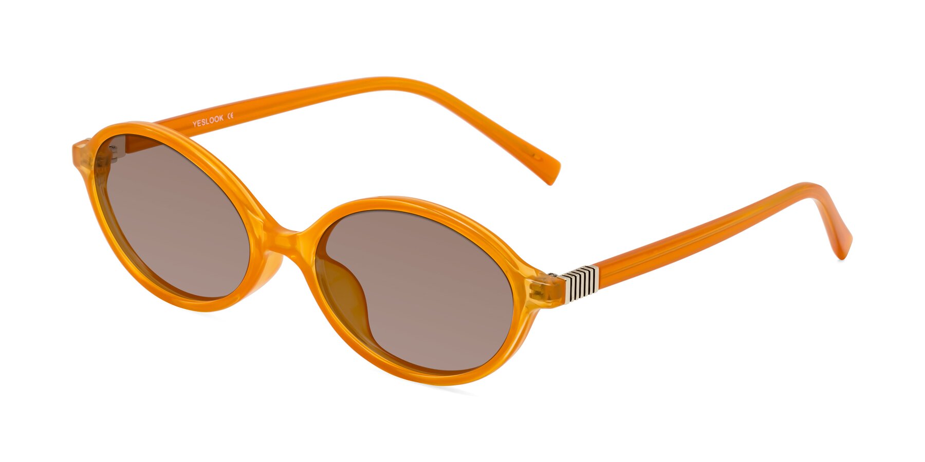 Angle of Ubell in Orange with Medium Brown Tinted Lenses