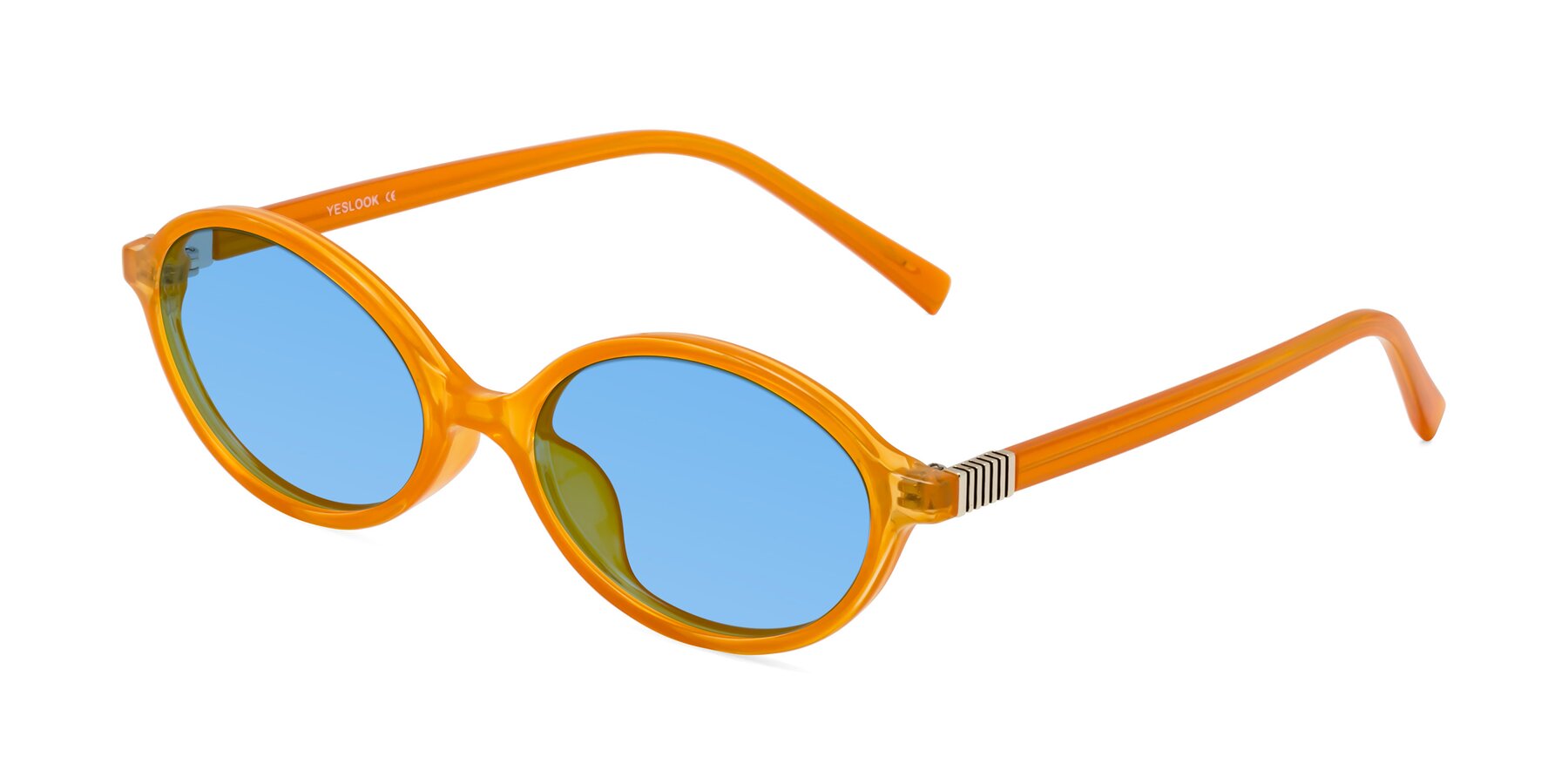 Angle of Ubell in Orange with Medium Blue Tinted Lenses