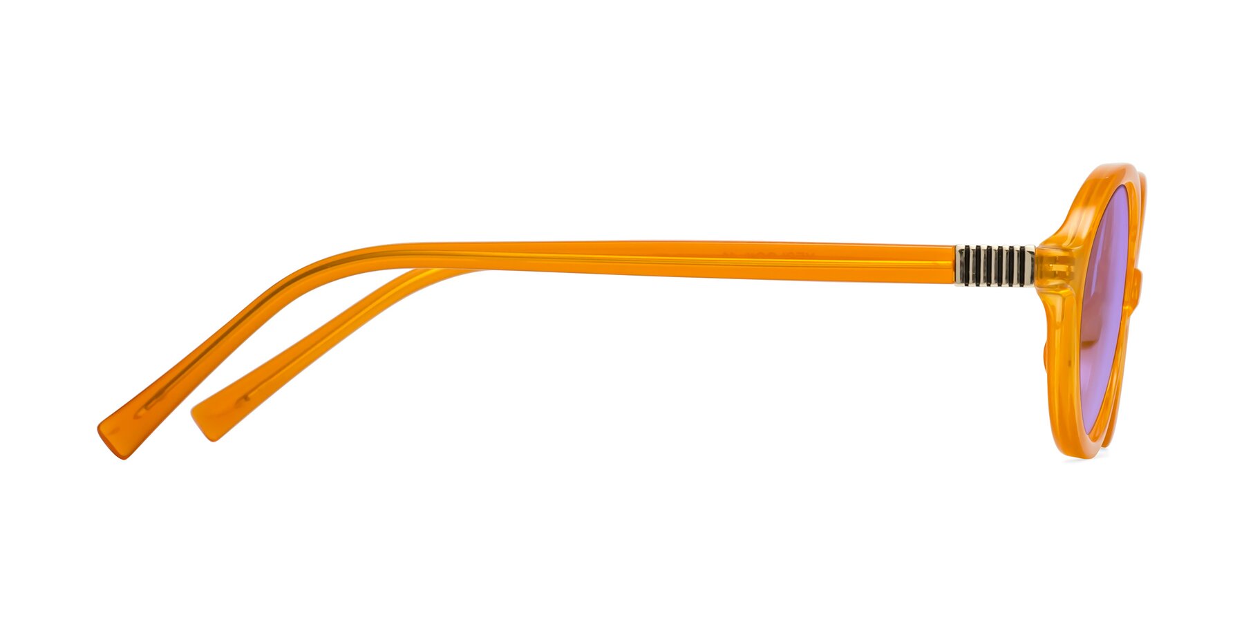 Side of Ubell in Orange with Medium Purple Tinted Lenses
