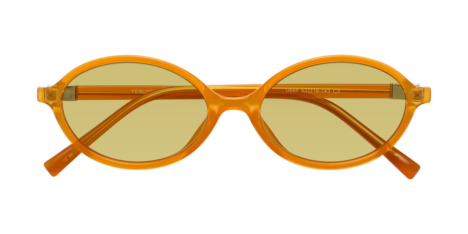 Folded Front of Ubell in Orange with Medium Champagne Tinted Lenses