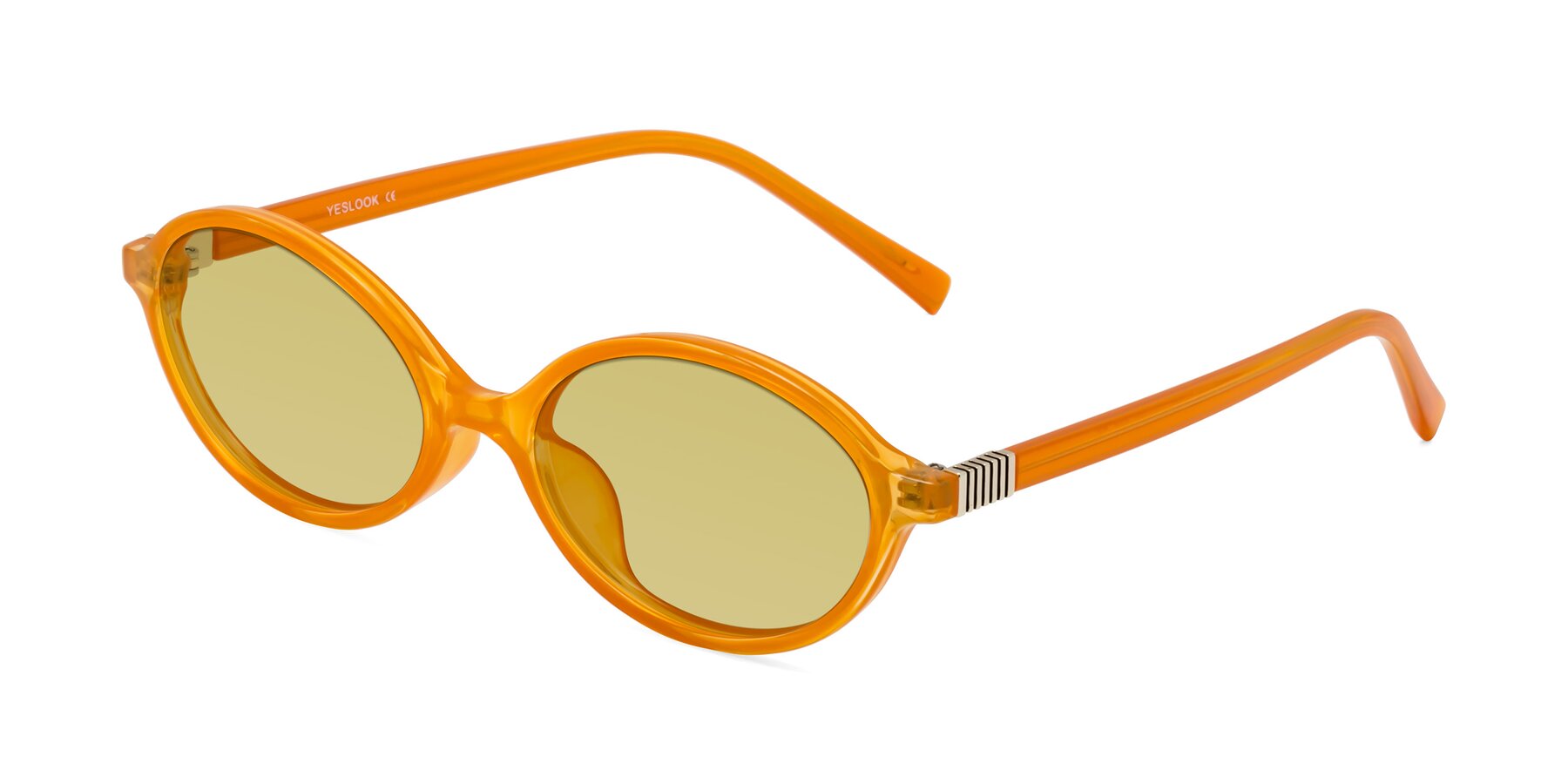 Angle of Ubell in Orange with Medium Champagne Tinted Lenses