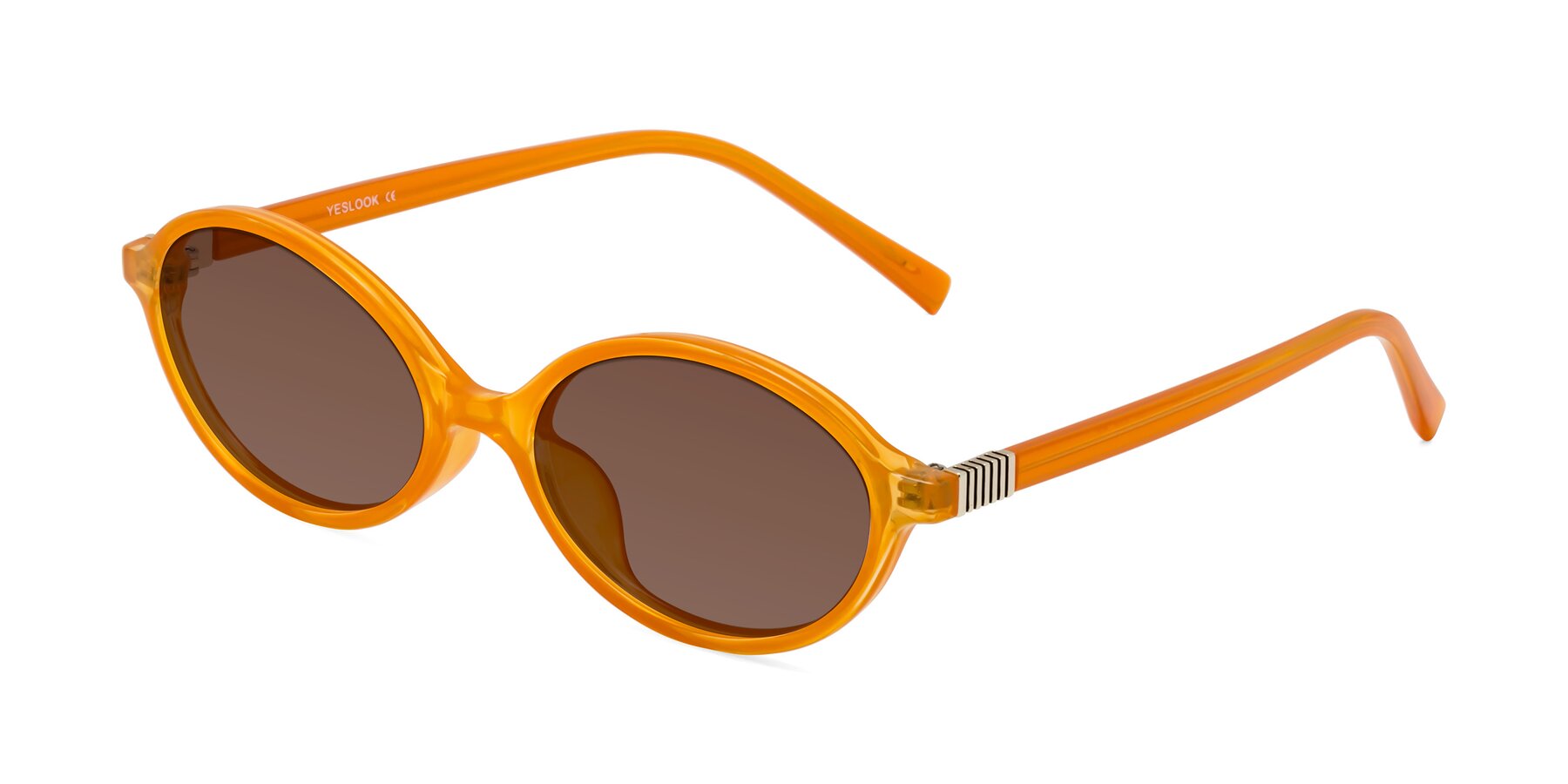 Angle of Ubell in Orange with Brown Tinted Lenses