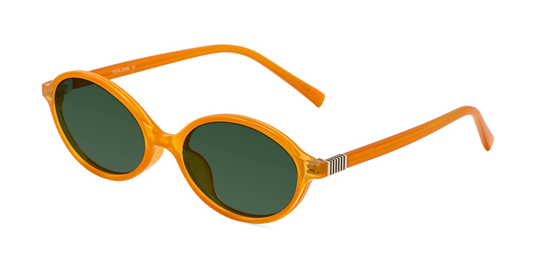 Angle of Ubell in Orange with Green Tinted Lenses