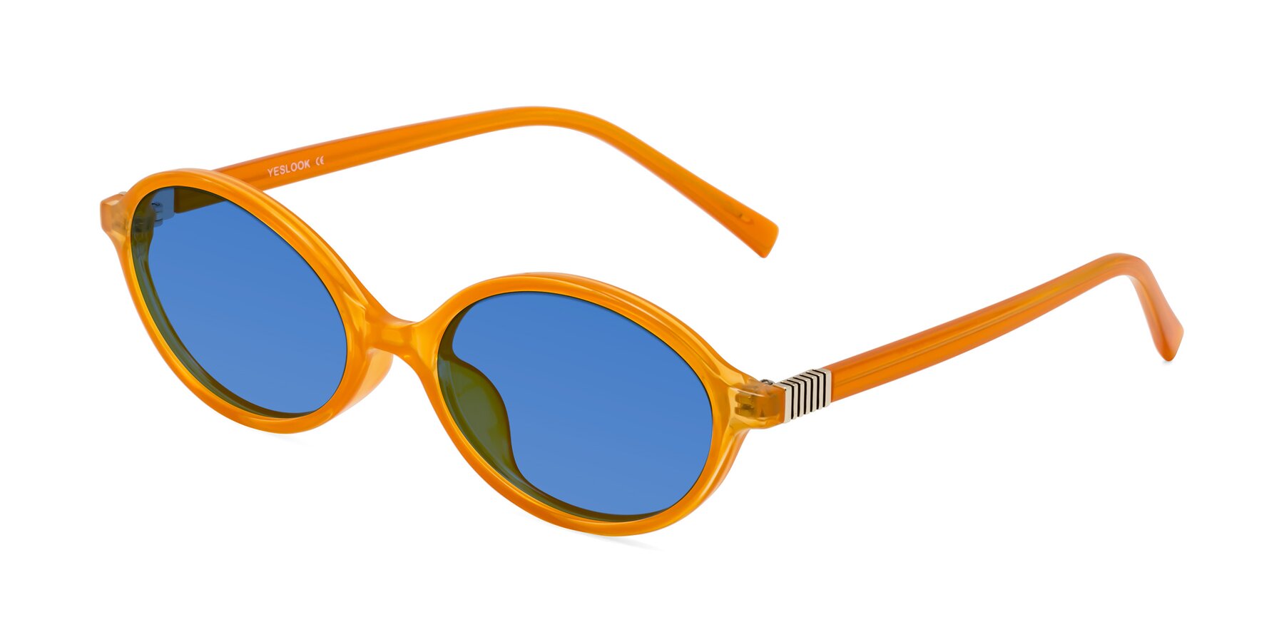 Angle of Ubell in Orange with Blue Tinted Lenses