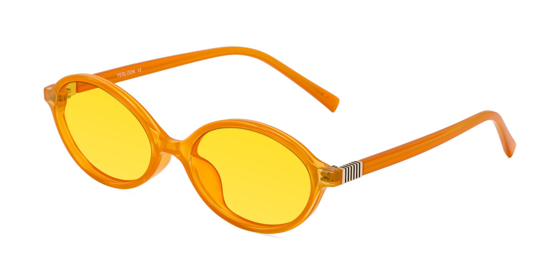 Angle of Ubell in Orange with Yellow Tinted Lenses